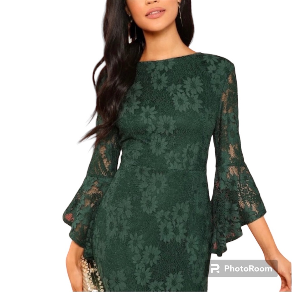 Shein Emerald Green Lace Short Evening Dress